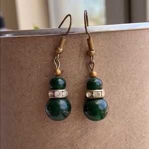 Green Beaded Pendant Earrings, from India